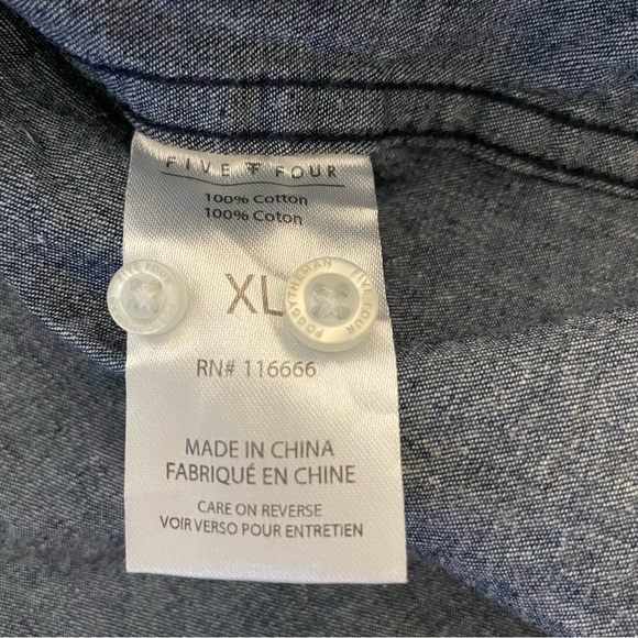 Five Four Mens Denim Shirt XL Blue Button Up Like New Cotton - Picture 4 of 6